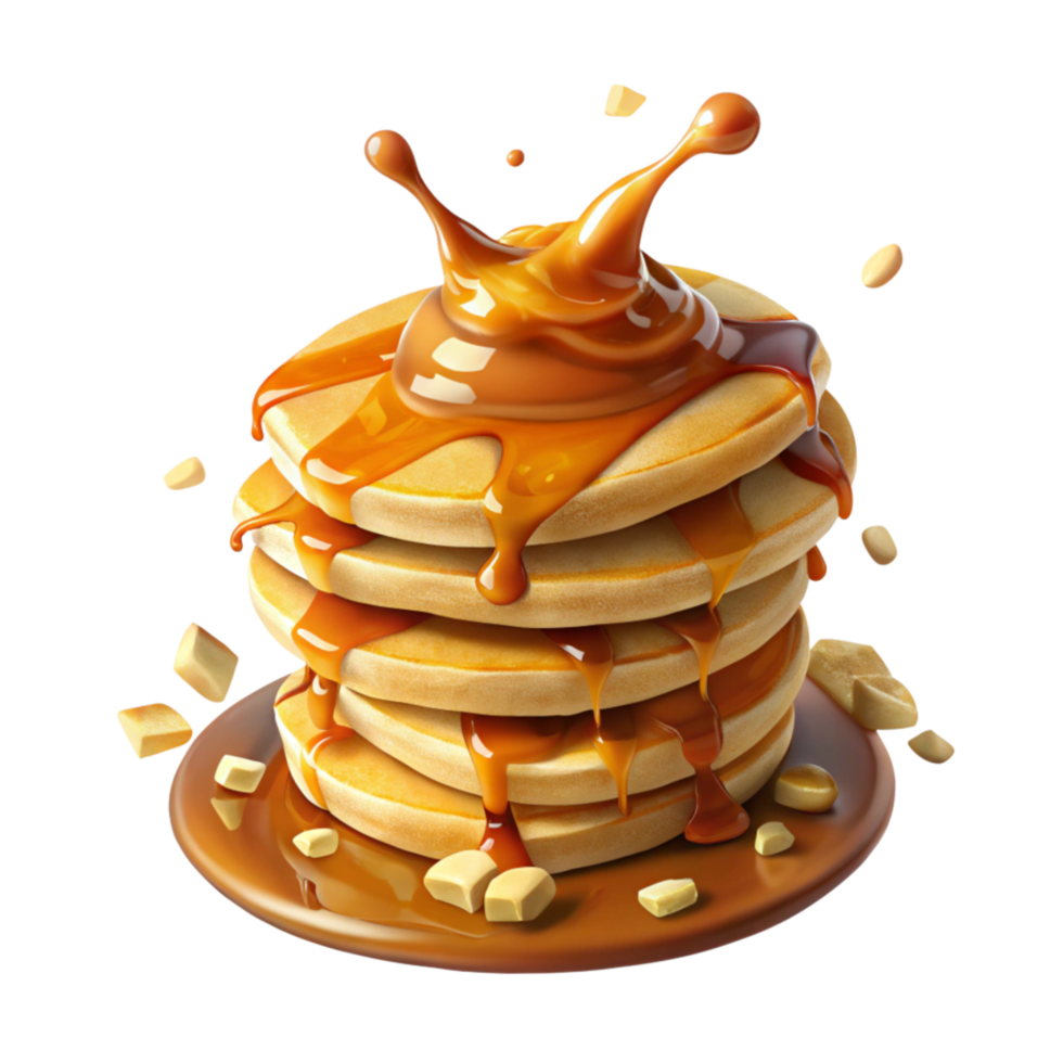 Caramel Explosion Over Fluffy Pancakes png