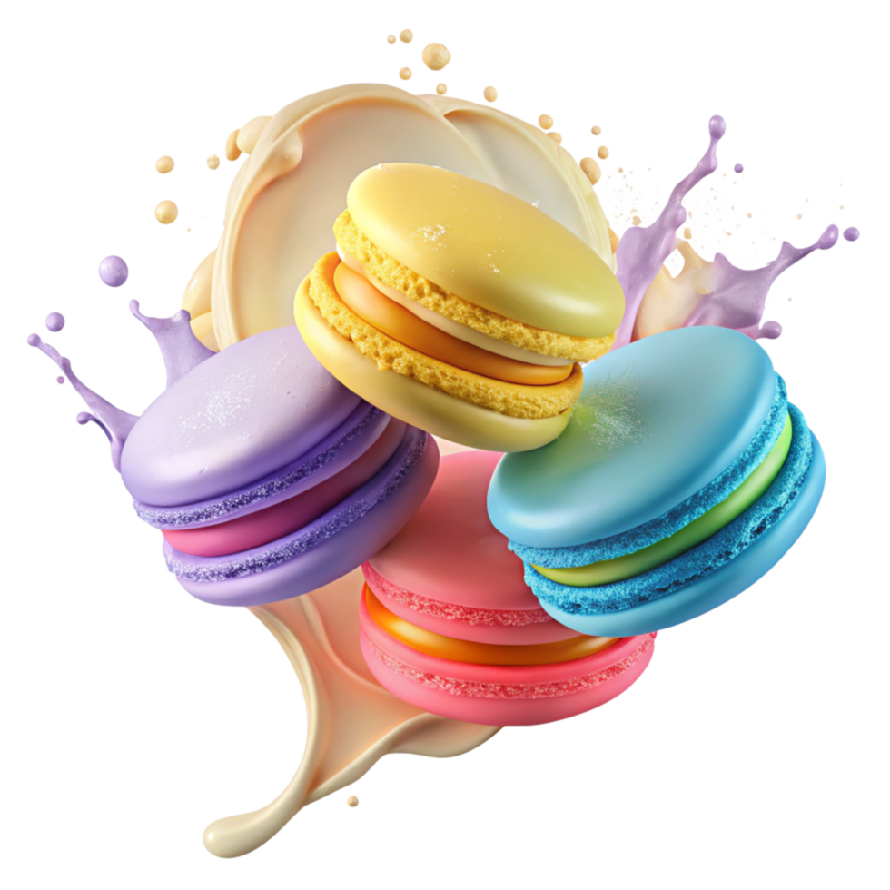 Milk Explosion Enhancing Rainbow Macarons png
