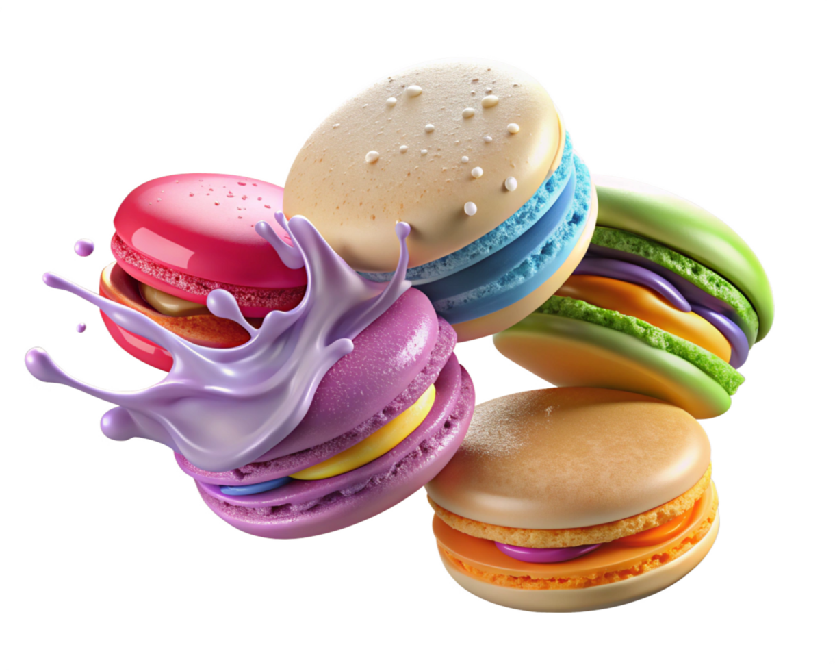 Vivid Macarons Floating Amid Milk Splash png