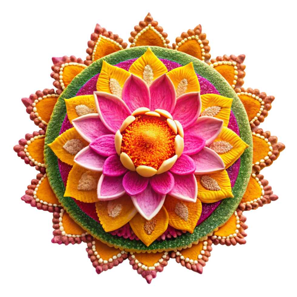 Elegant Lotus Flower Highlighted in a Rangoli Design png