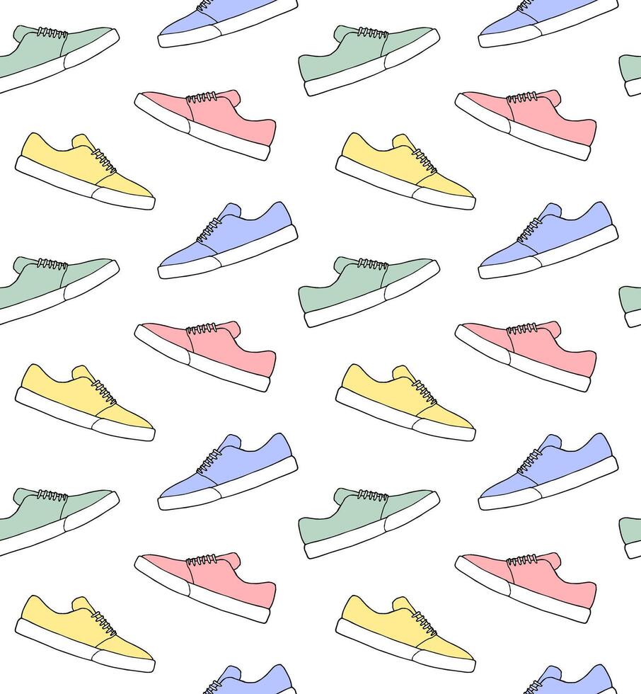 Seamless pattern of sketch skate sneaker vector