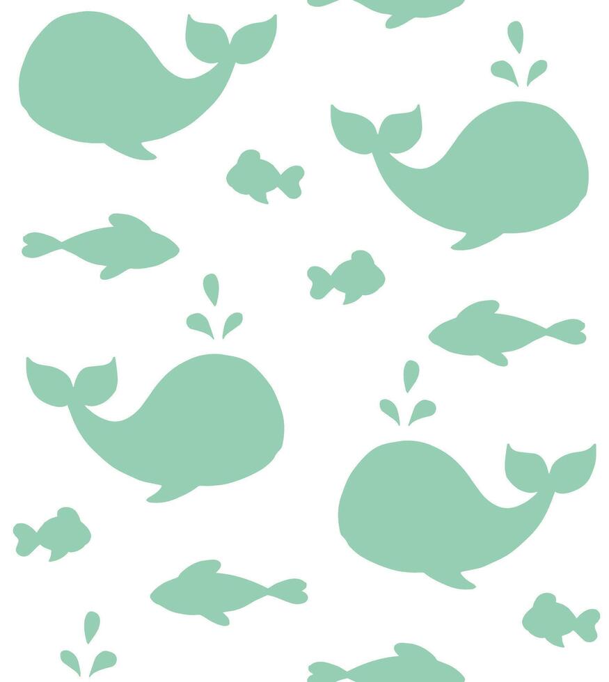 Seamless pattern of doodle fish and whale vector