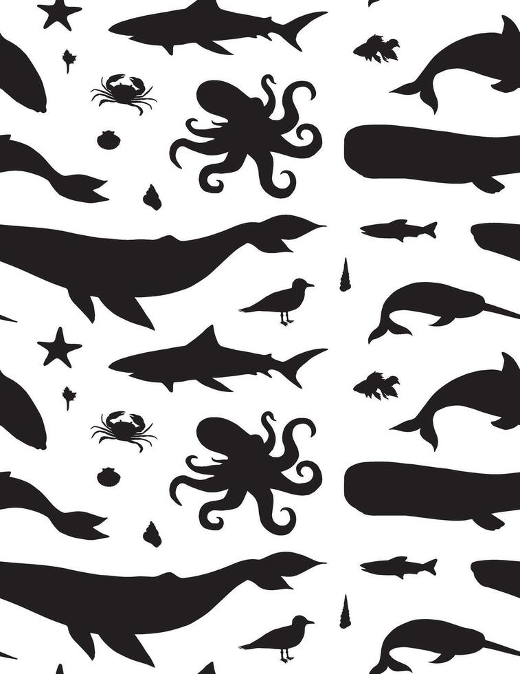 Seamless pattern of sea animals and fish vector