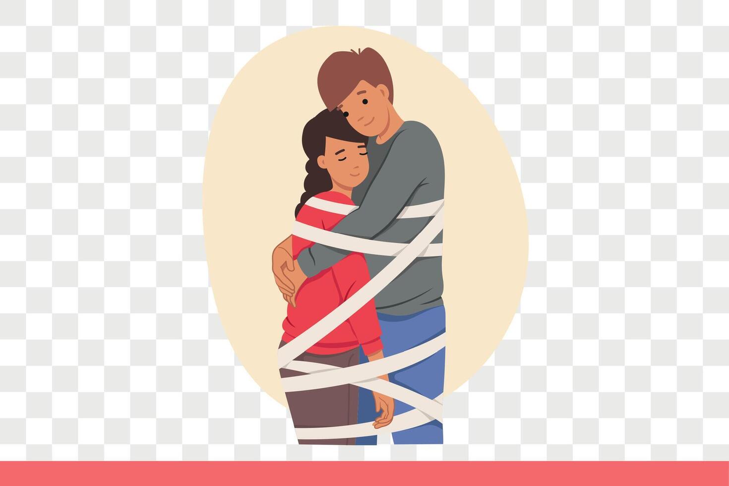 Problem of toxic relationships at man and woman tied with ropes who have become victims of marriage vector