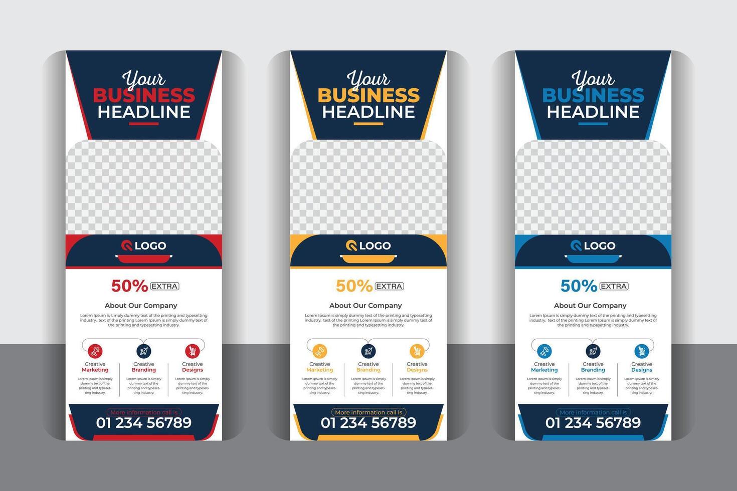 Modern and creative stylish Business roll up pull up banner, x banner, signage advertising Colorful and Modern design. vector