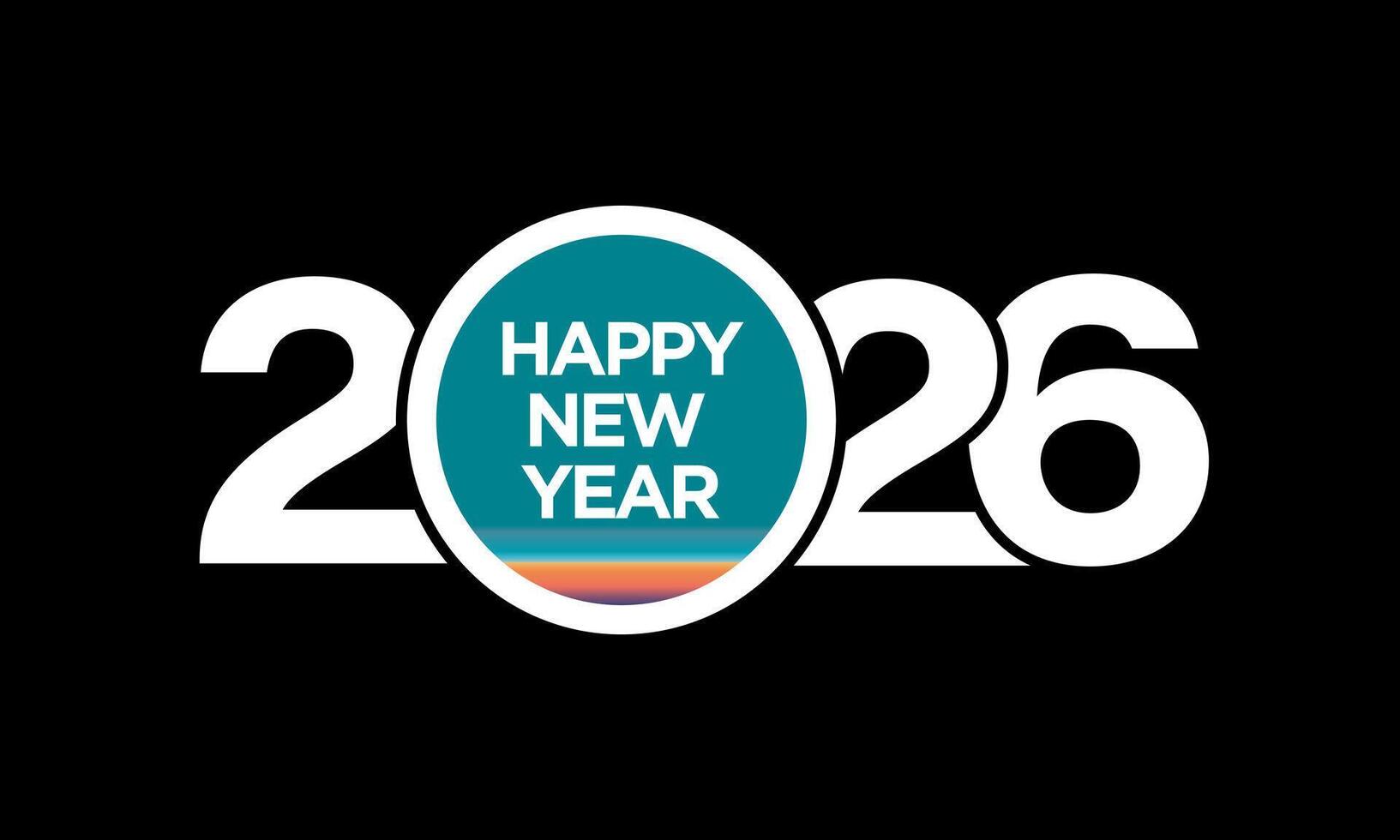 2026 Happy New Year Number Design with sunset view on number zero. vector