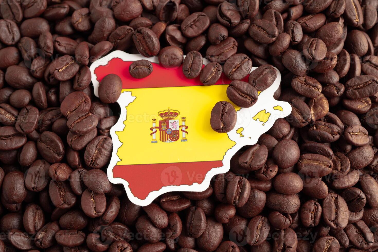 Spain flag with shopping cart box on coffee beans, shopping online for imxport xmport. photo