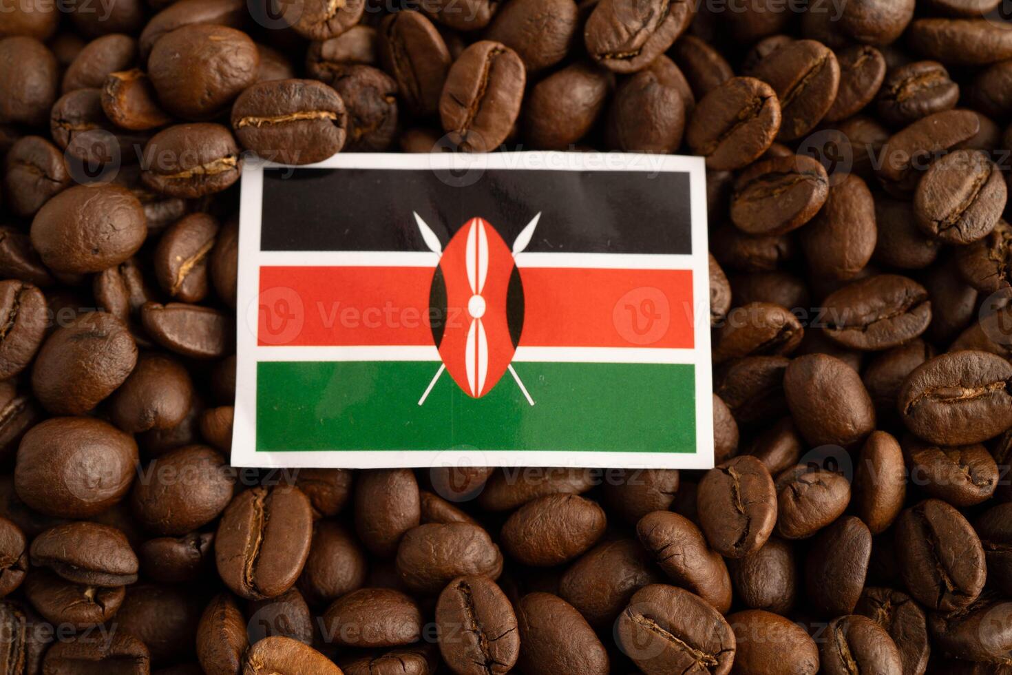 Kenya flag with shopping cart box on coffee beans, shopping online for imxport xmport. photo