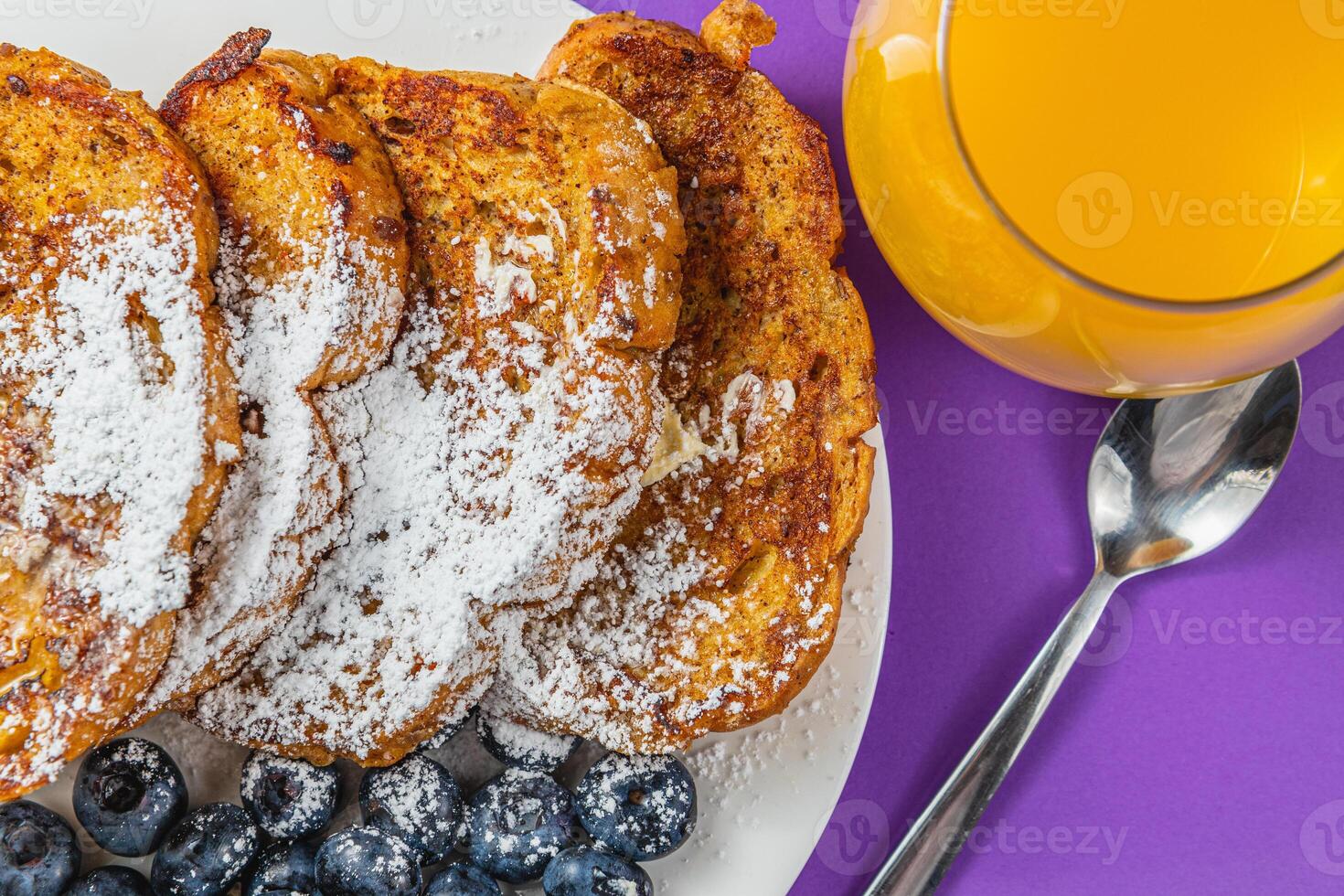 french toast on white plate for breakfast photo