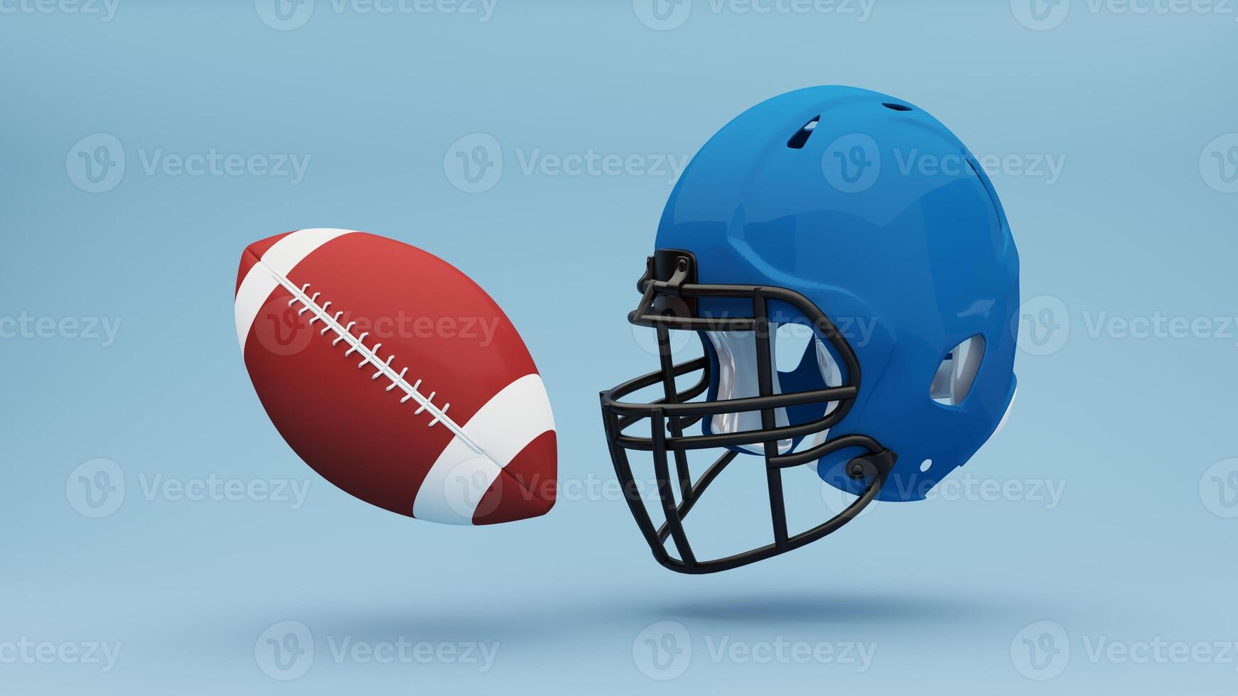 3D render of an American football background showing a football and trophy, celebrating Super Bowl victory and the thrill of the competition. Advertising banner with copy space photo