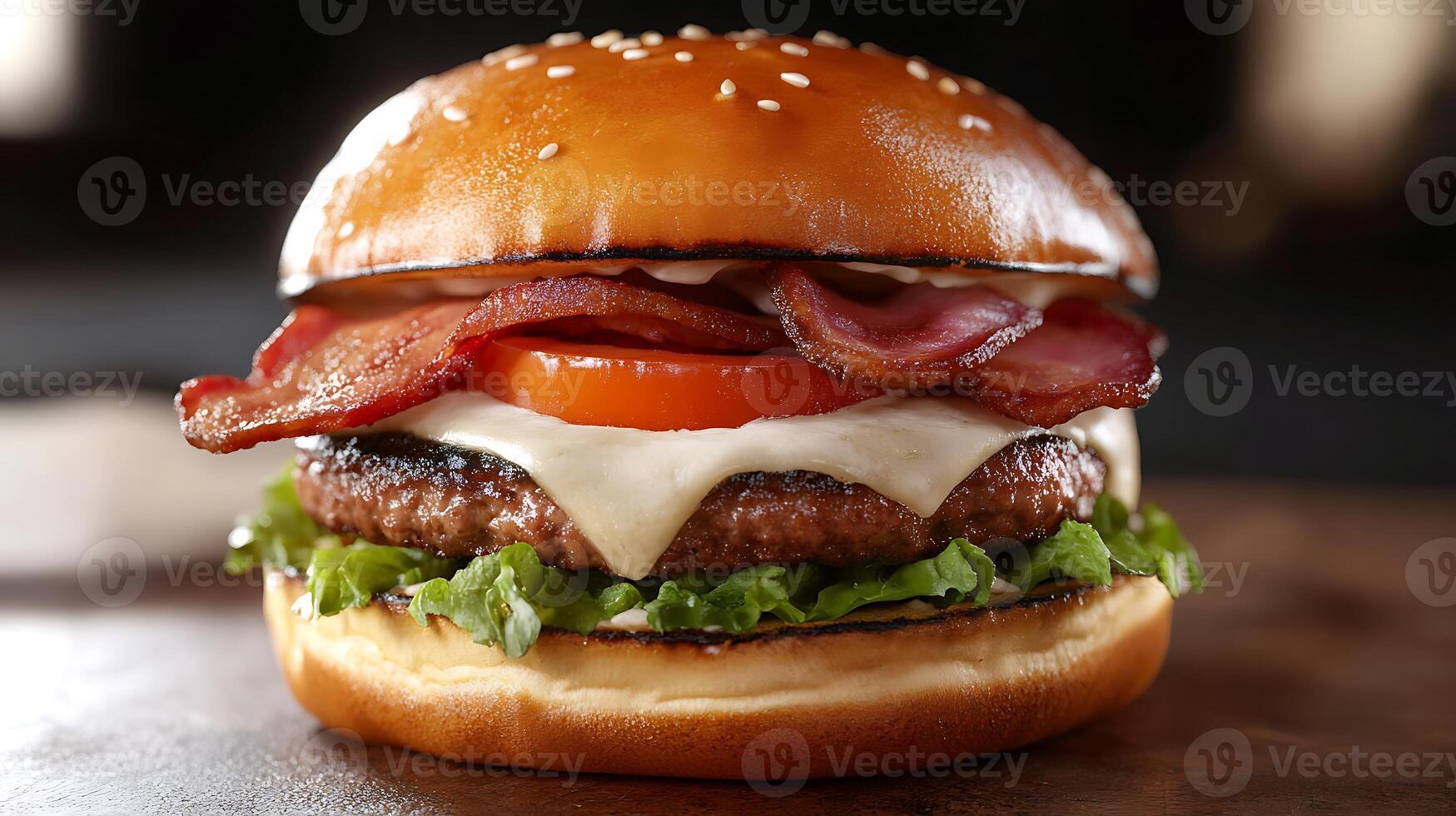 Experience a Fresh Burger with Tomatoes, Onions, and Lettuce photo