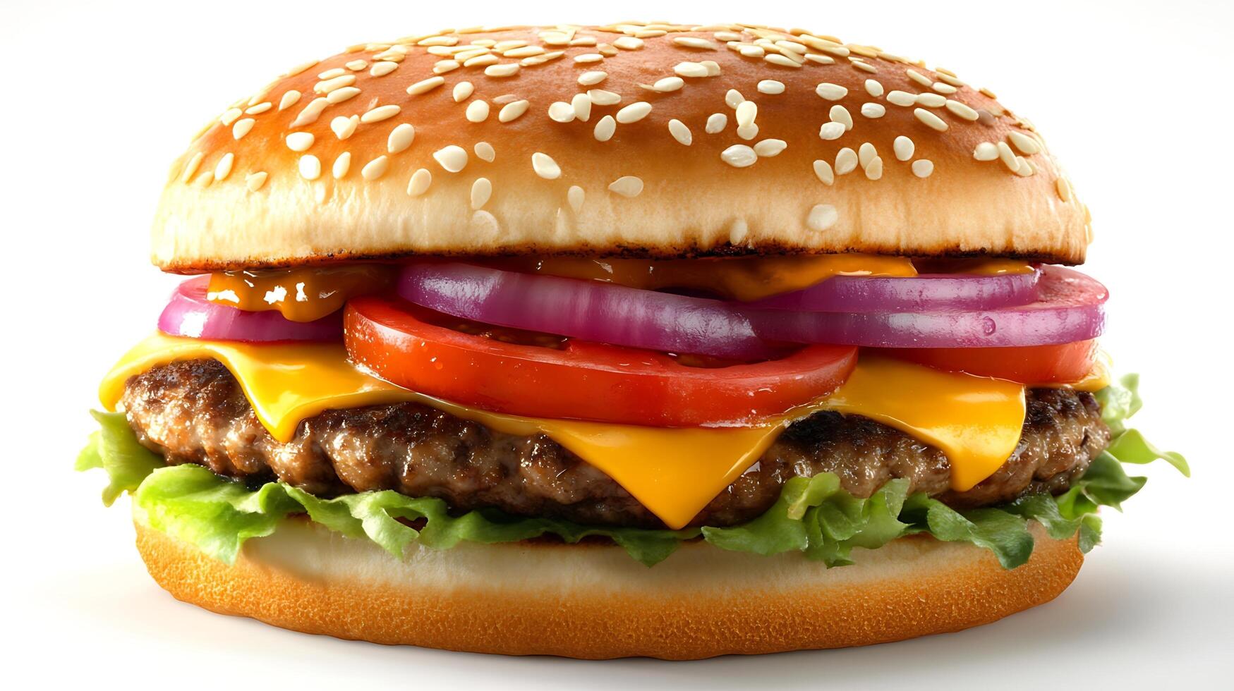 Relish a Delicious Burger with Fresh Tomatoes, Onions, and Lettuce photo