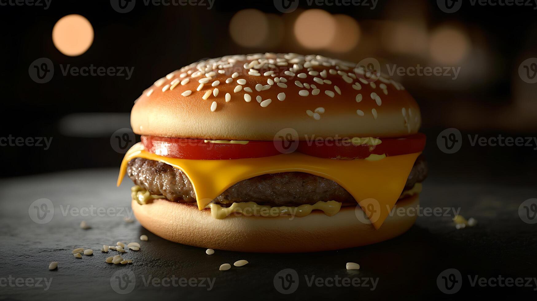 Enjoy a Delicious Burger Topped with Fresh Tomatoes, Onions, and Lettuce photo