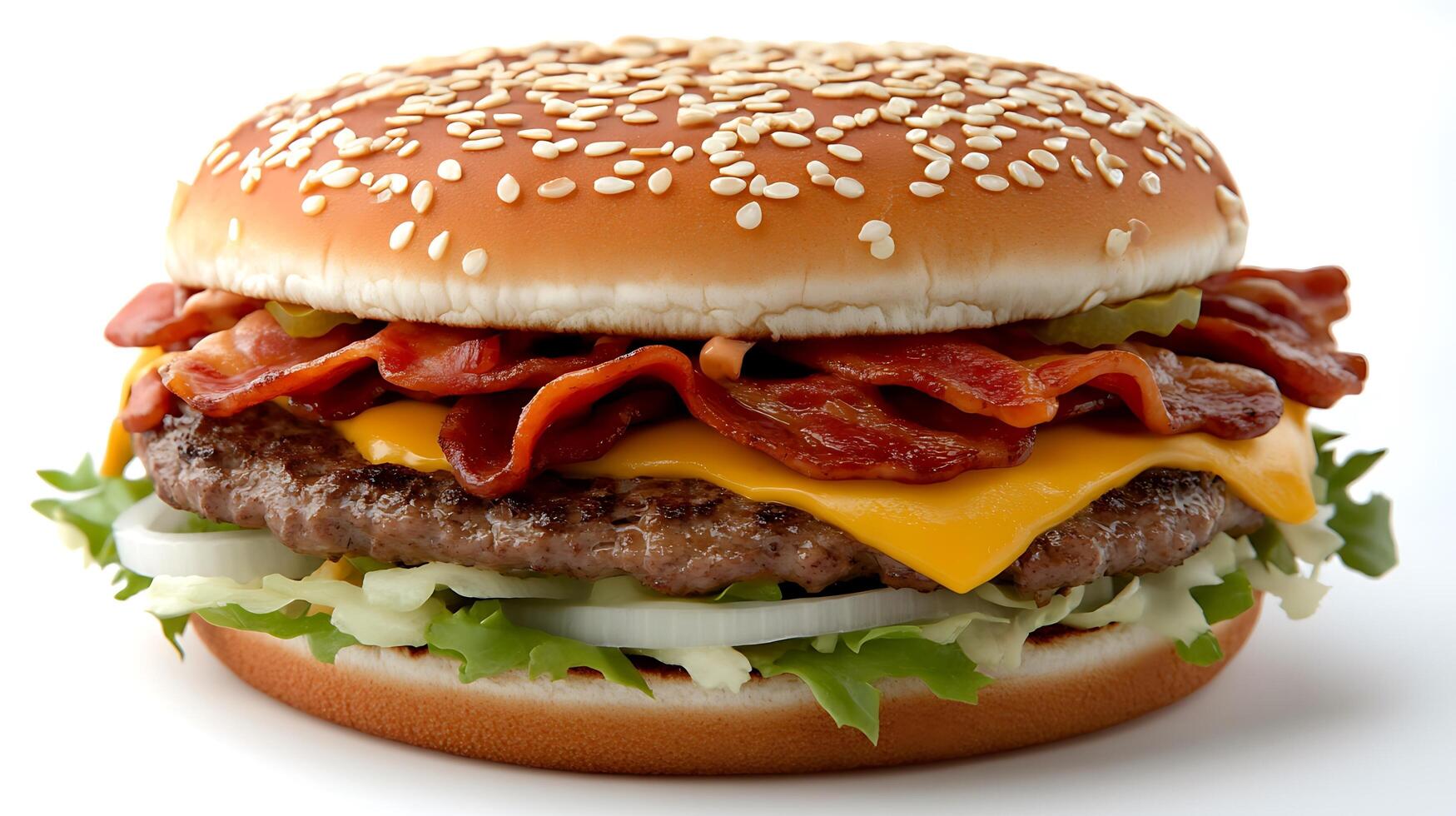 Indulge in a Fresh Burger with Crisp Lettuce, Tomatoes, and Onions photo