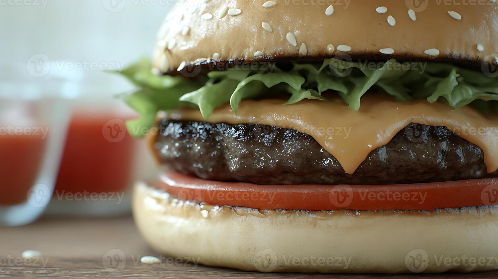 Fresh and Tasty Burger with Tomatoes, Onion, and Lettuce photo