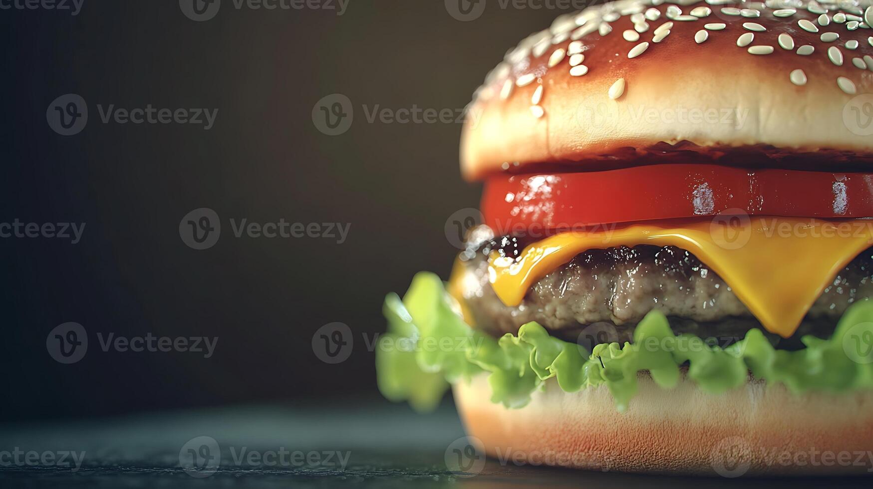Savor the flavors of a delicious burger made with fresh lettuce, tomatoes, and onions photo