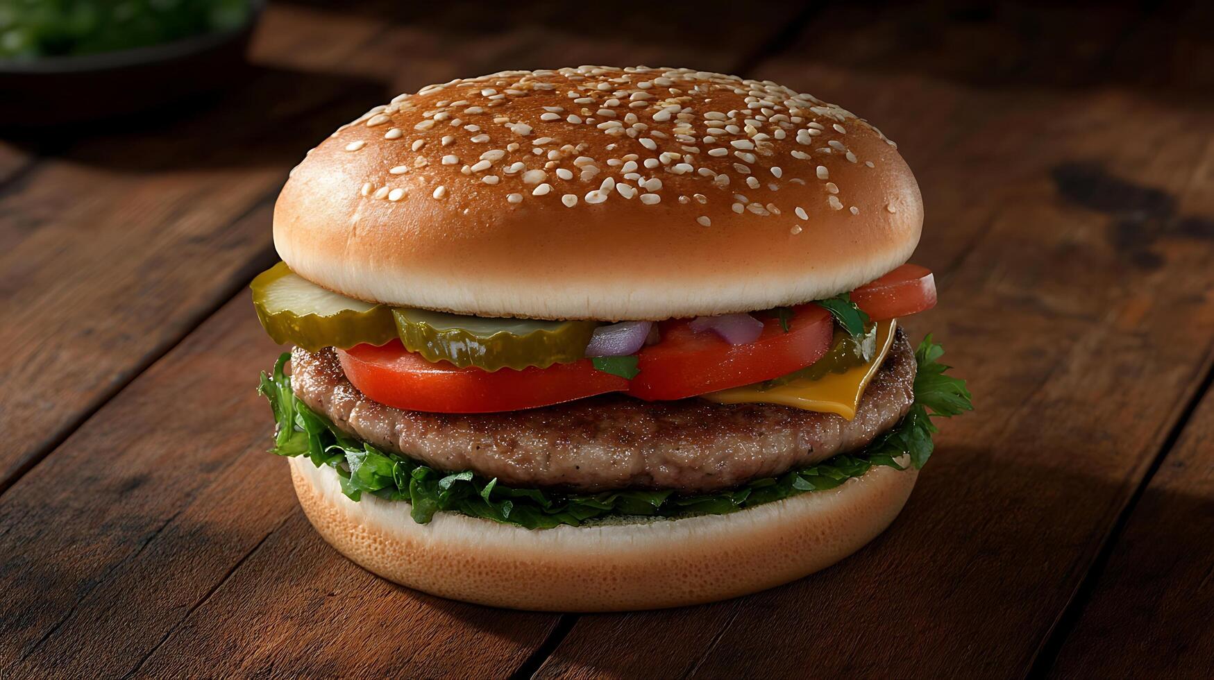 Enjoy the freshness of a burger with juicy tomatoes, onions, and crisp lettuce photo