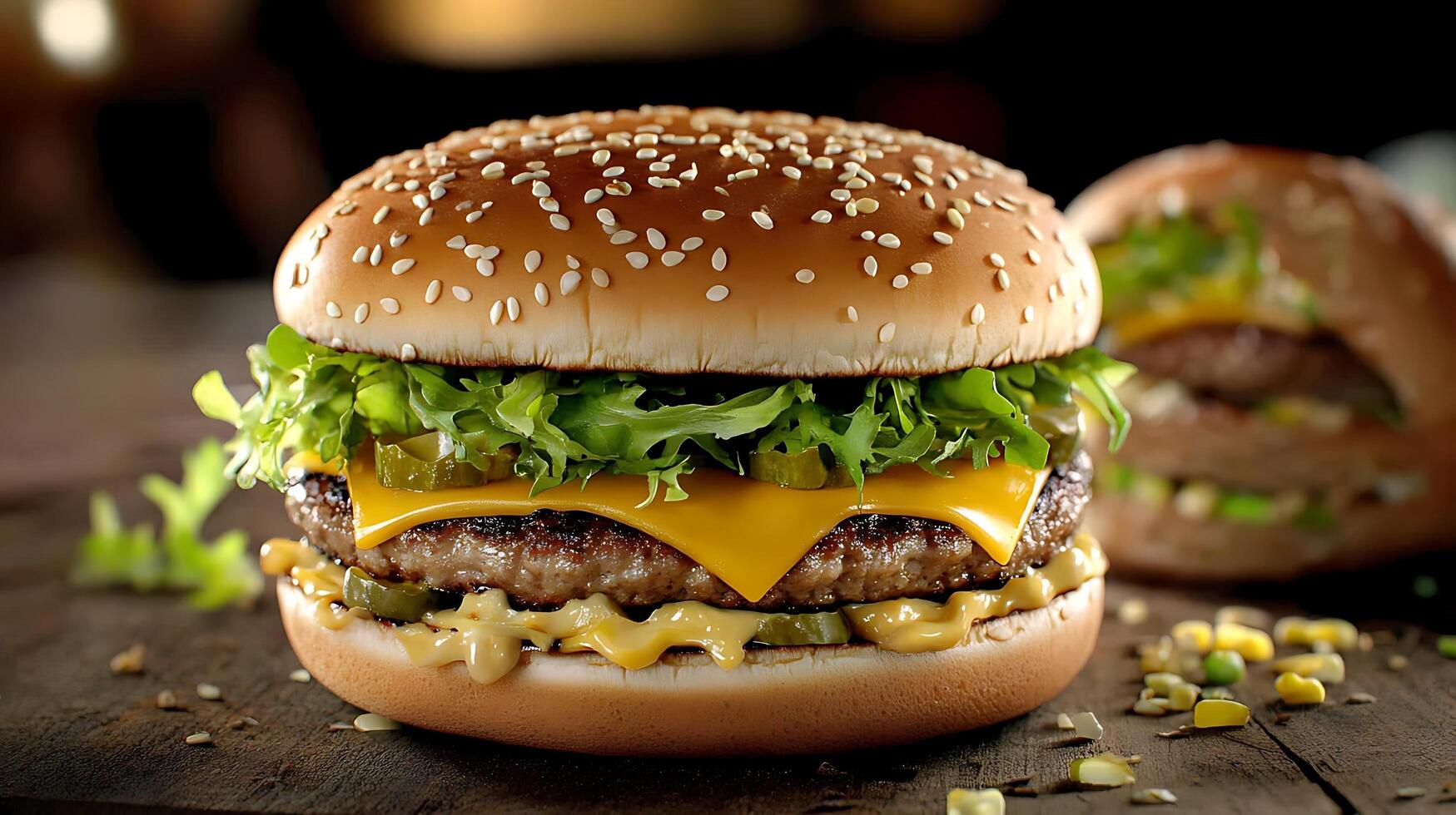 Fresh ingredients come together in a burger with crisp lettuce, tomatoes, and onions photo