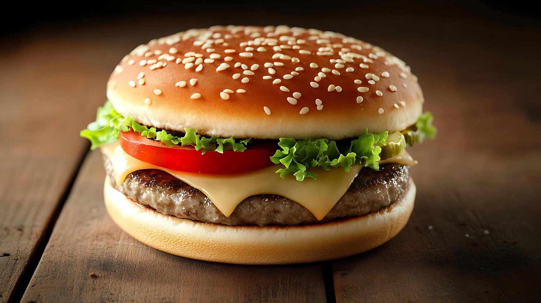 Dive into the taste of a fresh burger with lettuce, tomatoes, and onions photo