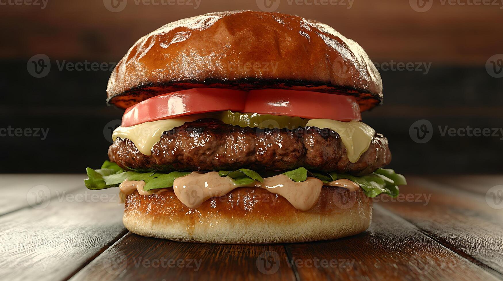 Relish a fresh and tasty burger made with tomatoes, onions, and lettuce photo