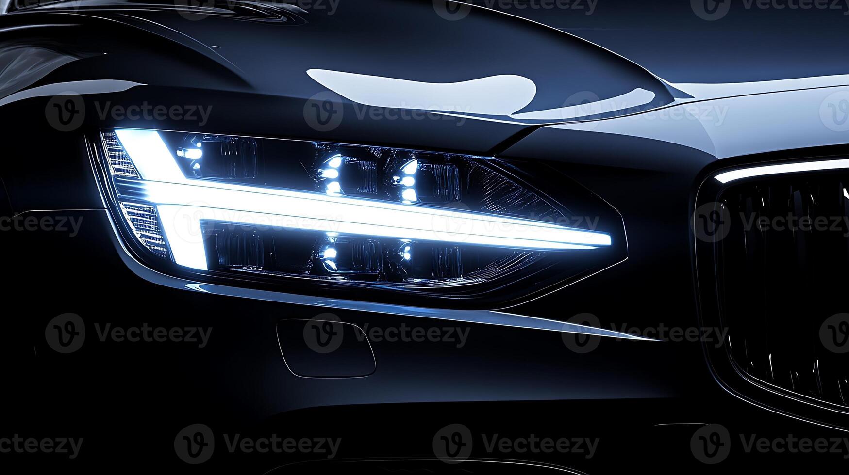 Radiant luxury car headlight close-up with abundant space for creative design elements photo