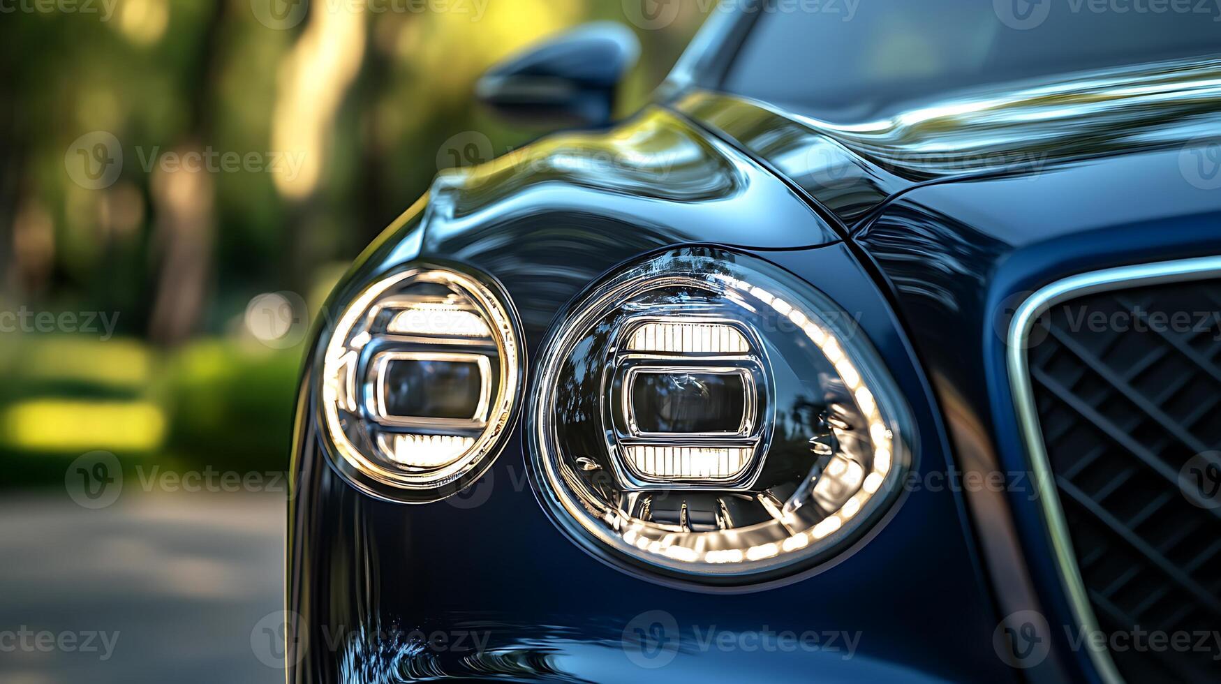 A glowing luxury car headlight close-up paired with perfect copy space for text photo