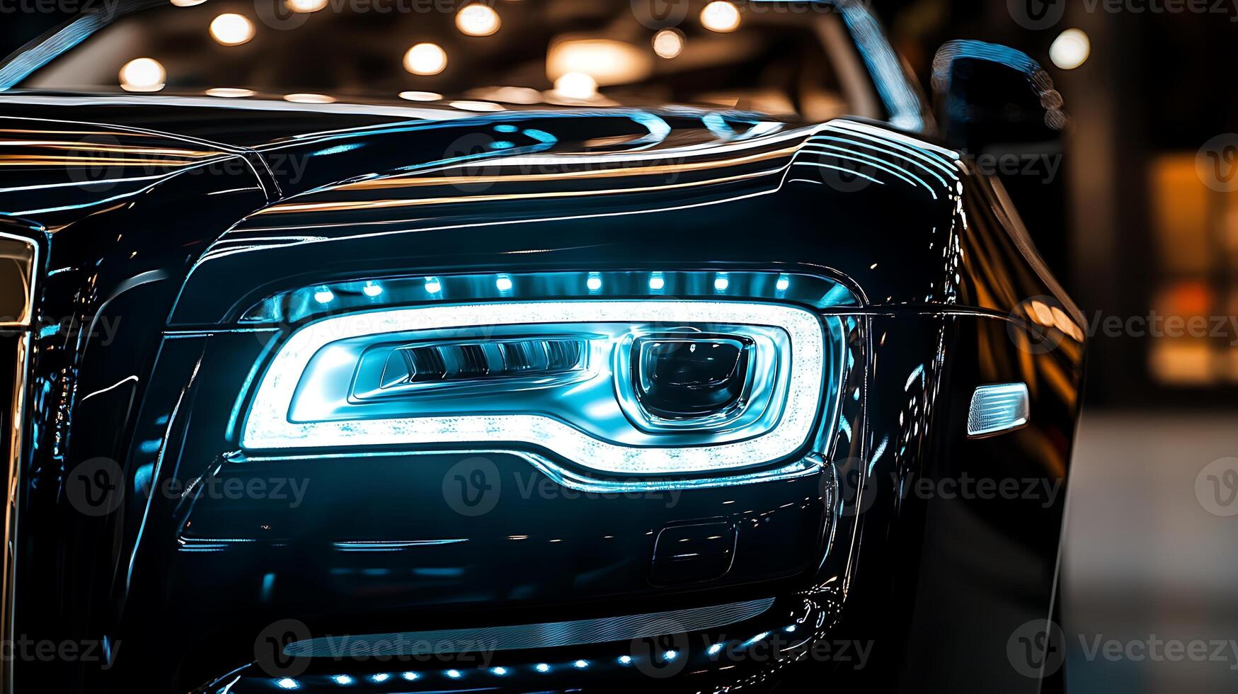 Close-up of a car headlight with clean, uncluttered copy space photo