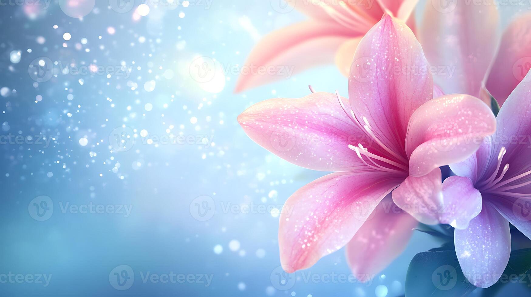 Realistic Close-Up of Blooming Flowers with a Soft Dreamy Bokeh Effect photo
