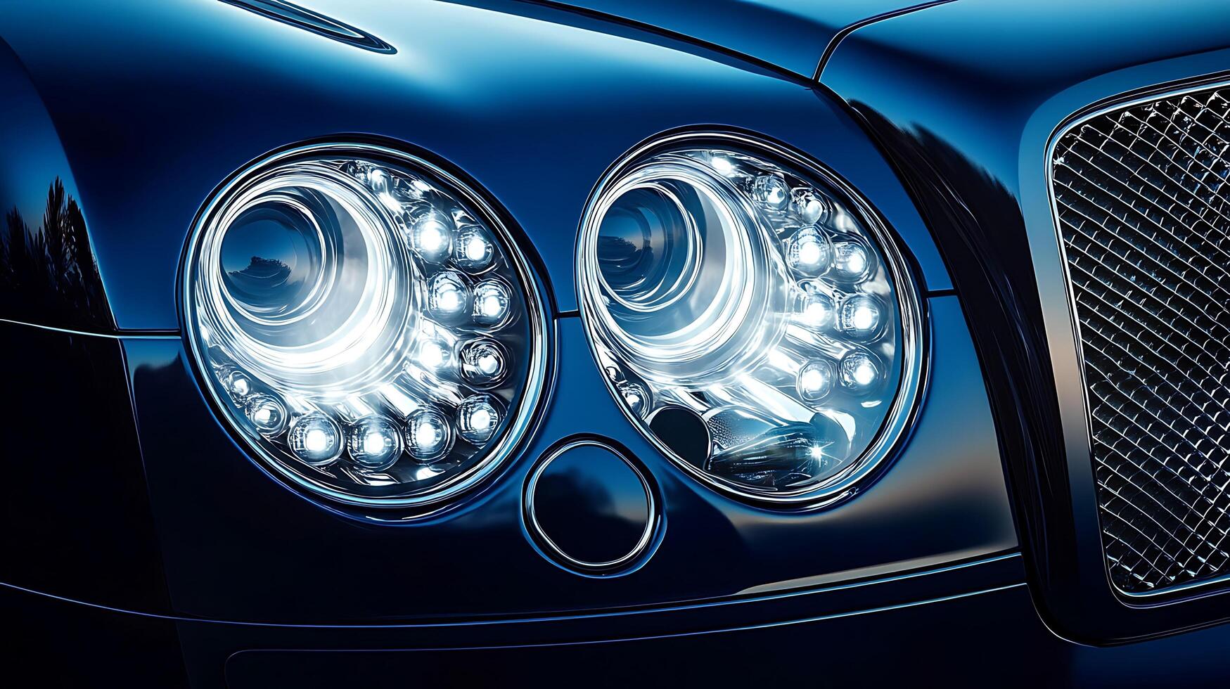 A sleek luxury car headlight and front light showcased with ample copy space photo