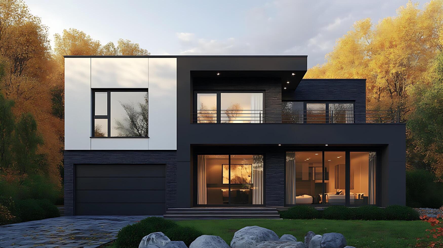 High-Resolution Real Estate Image of a Luxurious Contemporary Home with Striking Design photo