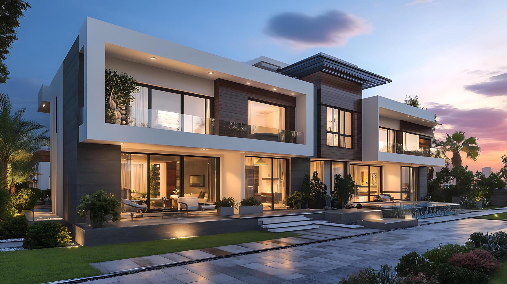 High-resolution photography of a beautifully crafted modern duplex home design photo