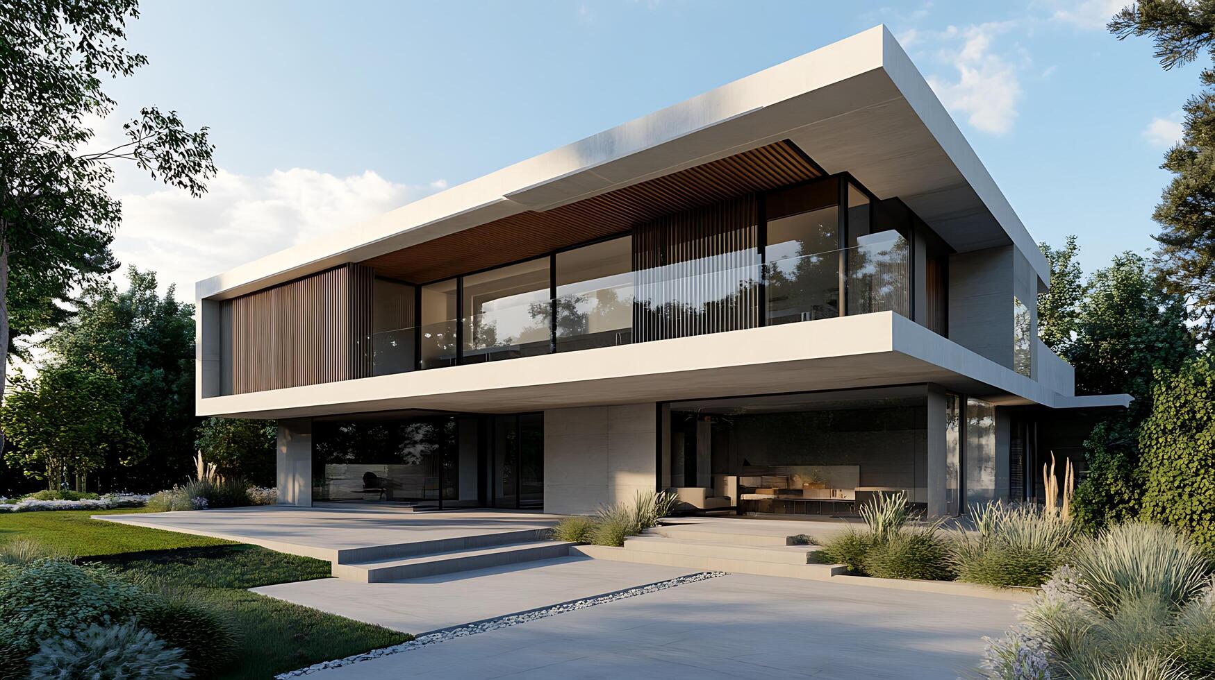 Luxurious modern duplex architecture displayed in exquisite high-resolution imagery photo