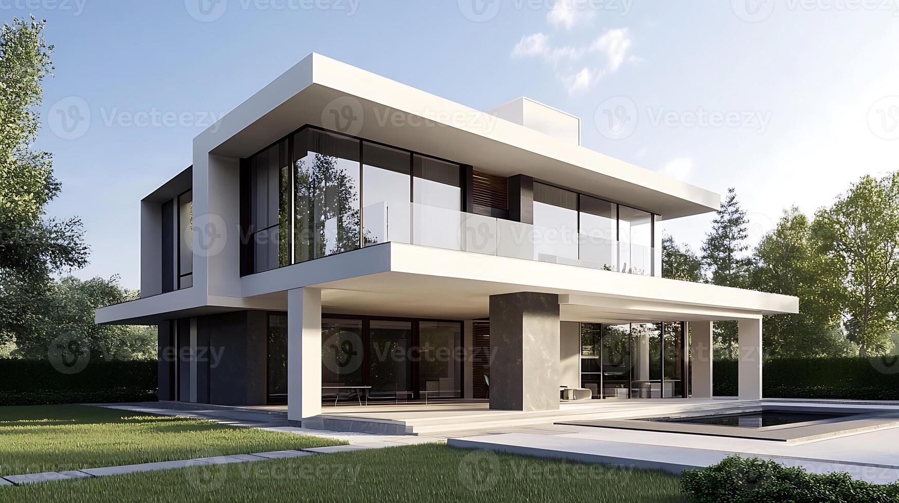Architectural Beauty of a Stylish Modern Duplex Captured in High-Definition Imagery photo