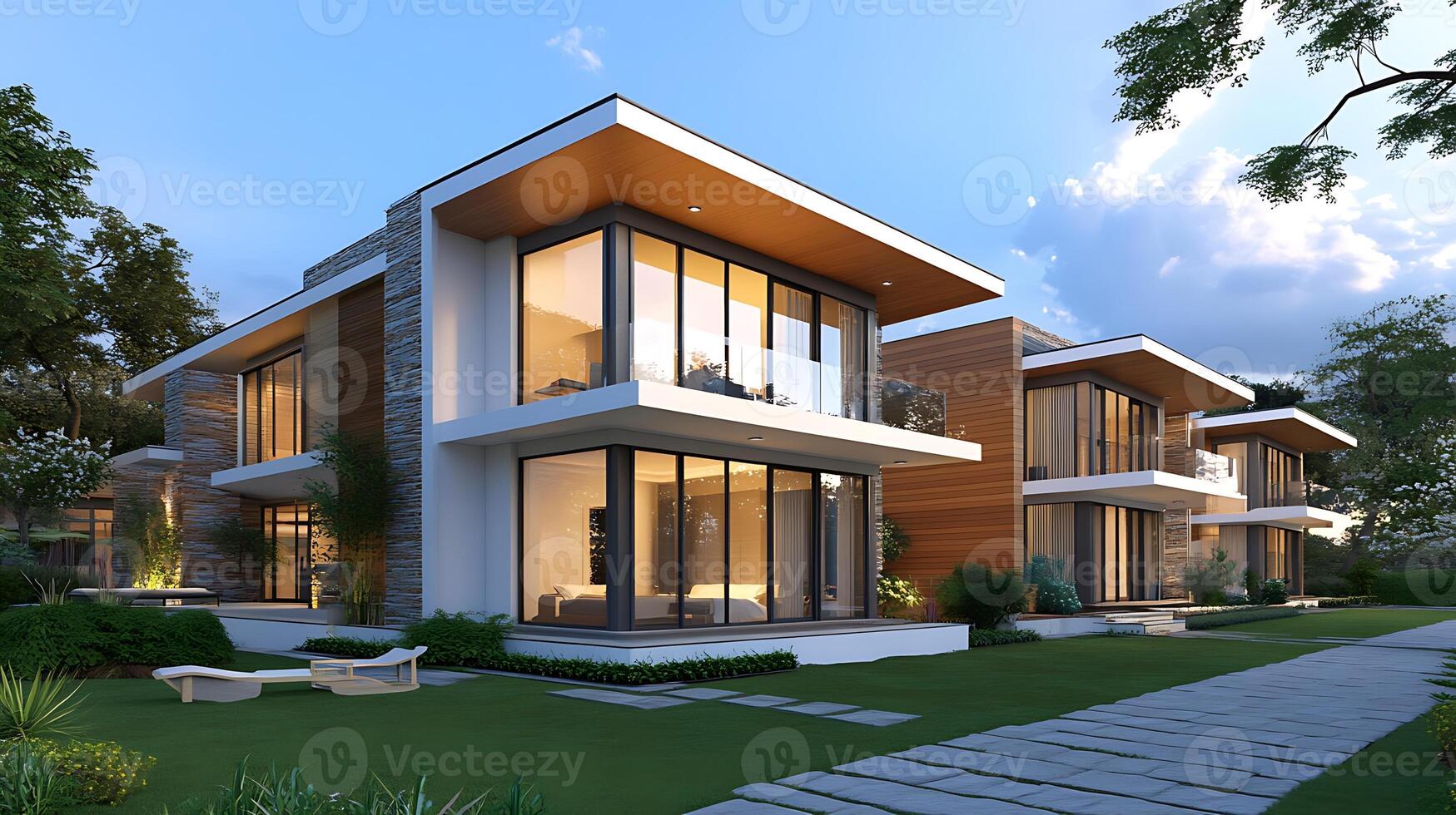 Captivating architectural photo of a luxurious modern duplex house in HD