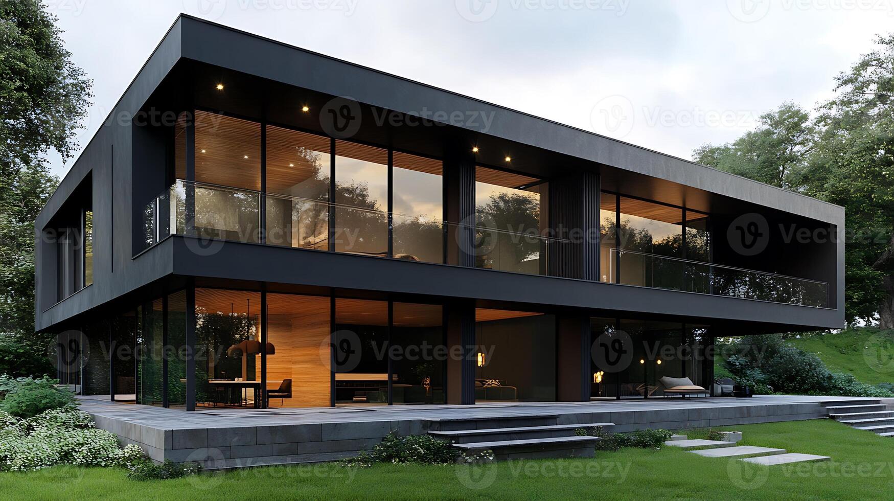 Sleek and stylish modern duplex house featured in high-definition photography photo
