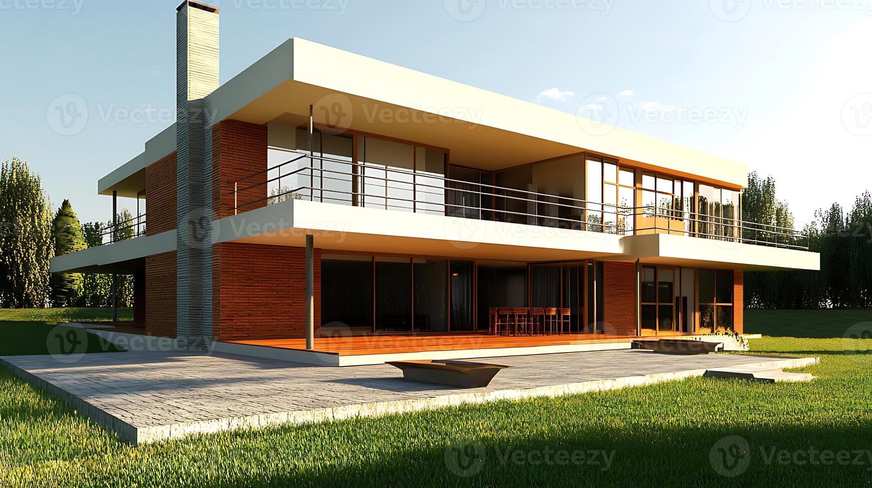 High-definition architectural photo of a luxury duplex house with sleek details