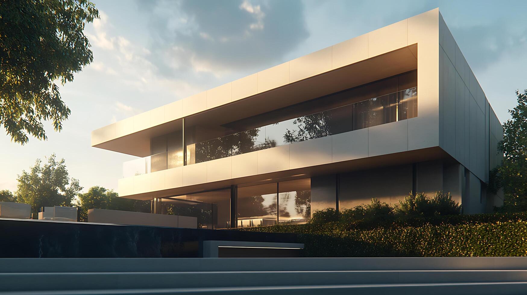 High-quality image of a modern residential house with luxurious appeal photo