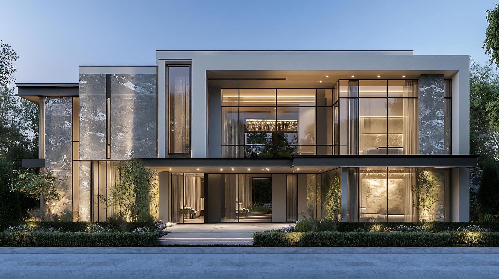 Sleek and contemporary luxury home featuring intricate architectural design photo