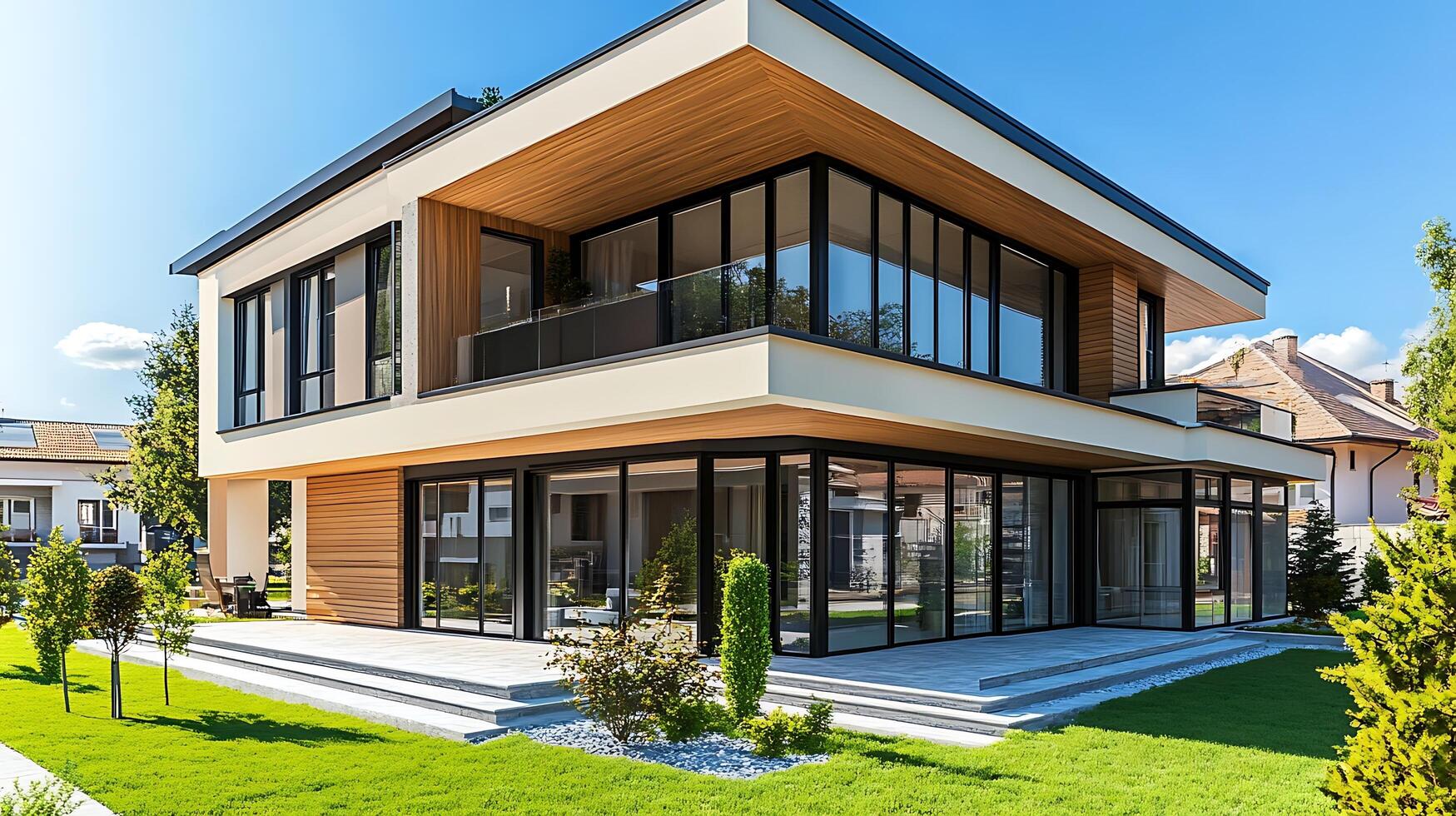 Luxurious modern house exterior captured in detailed high-resolution photography photo