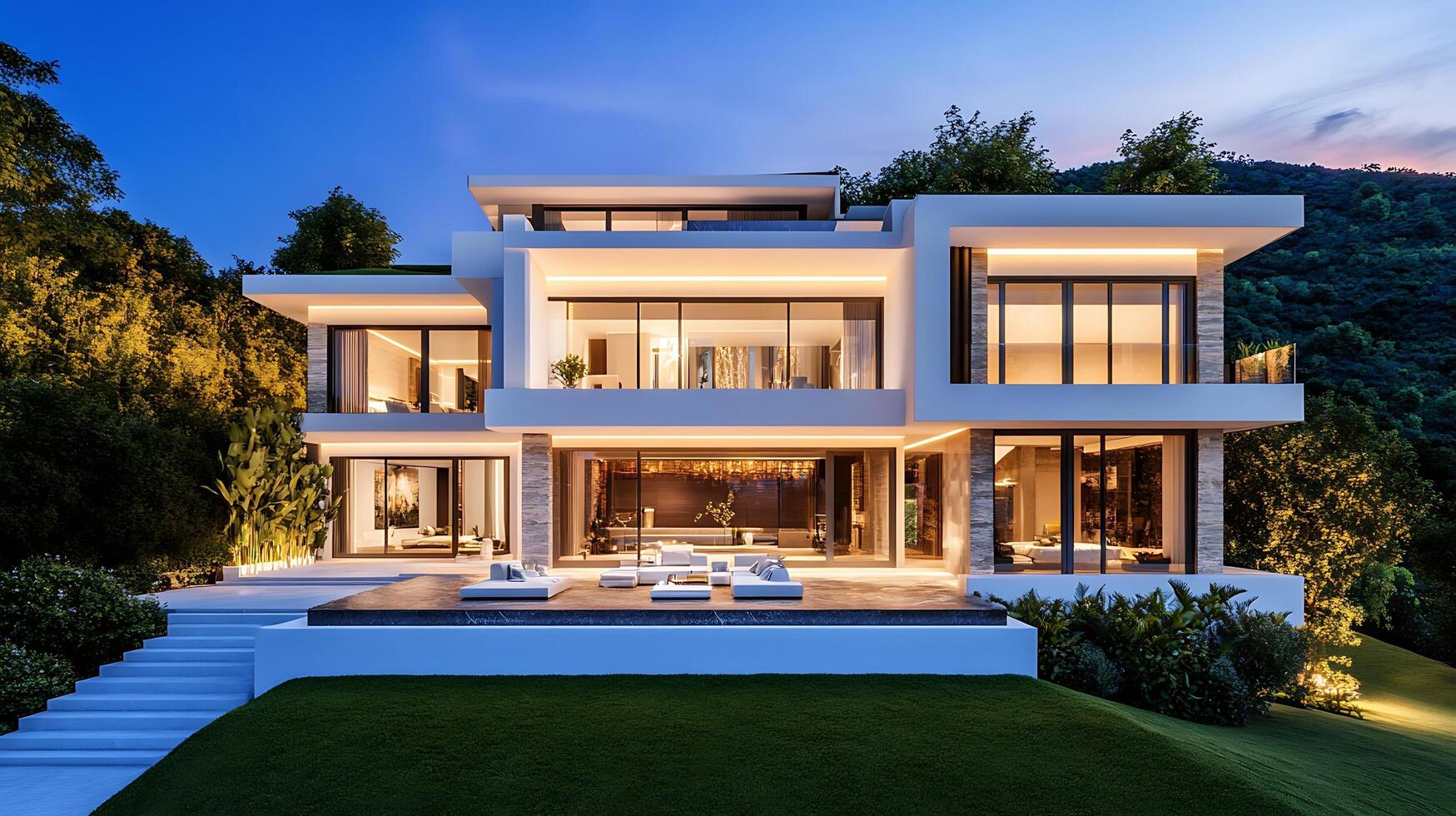 Stylish and modern luxurious house with unique architectural details in high resolution photo