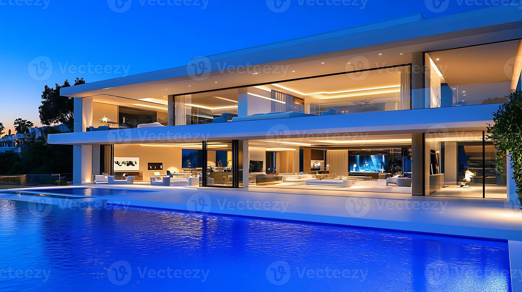 High-definition image showcasing a luxurious modern house with stylish design details photo
