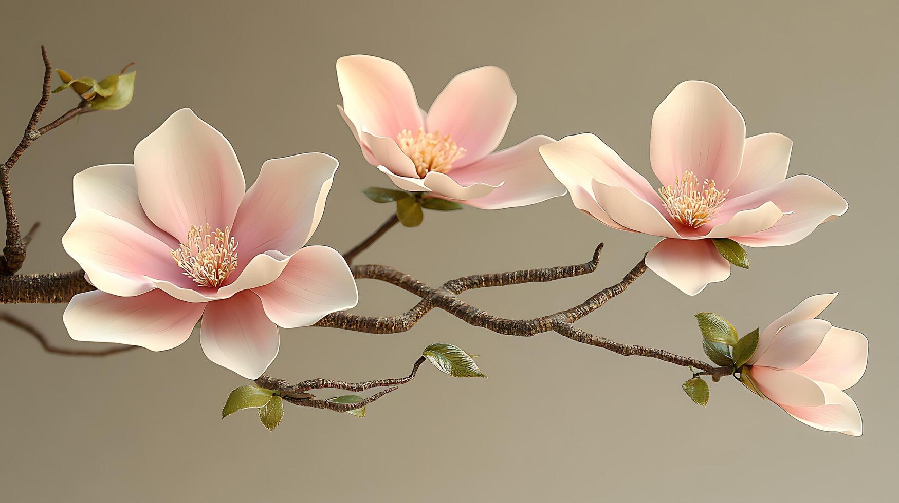 Stunning Detail of Realistic Flowers and Tree Branch Captured in Close-Up photo