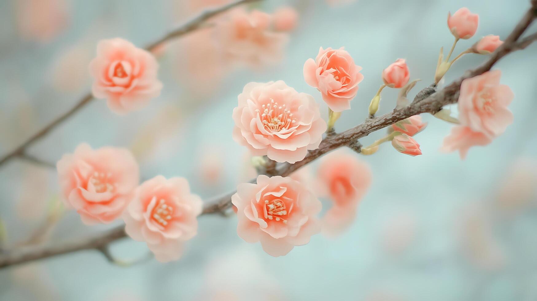 Gorgeous Floral Close-Up Highlighting Realistic Flowers on a Tree Branch photo