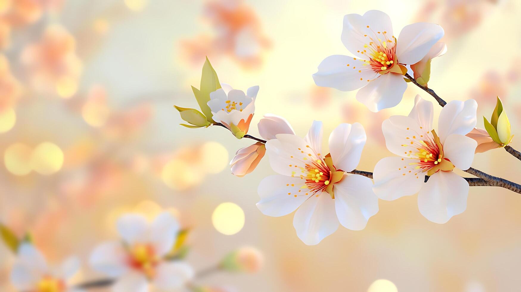 Beautiful Close-Up View of Realistic Flowers and a Tree Branch Scene photo