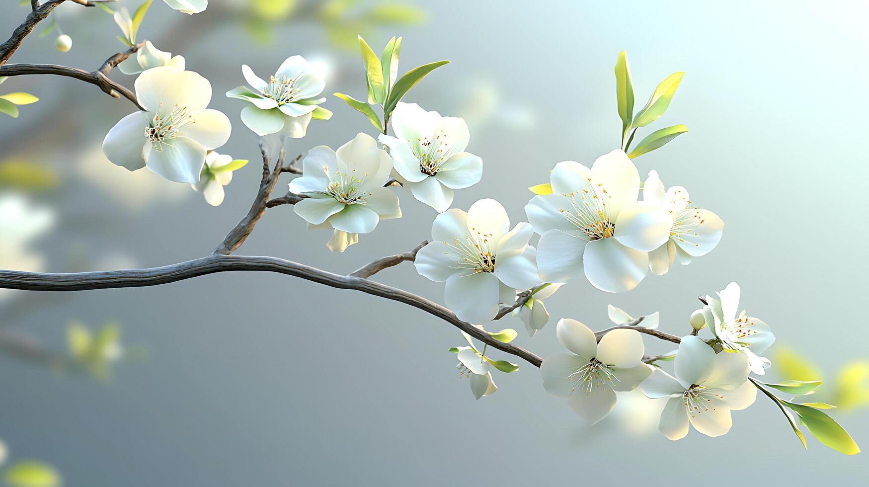 Detailed Close-Up of Realistic Flowers Gracefully Resting on a Tree Branch photo
