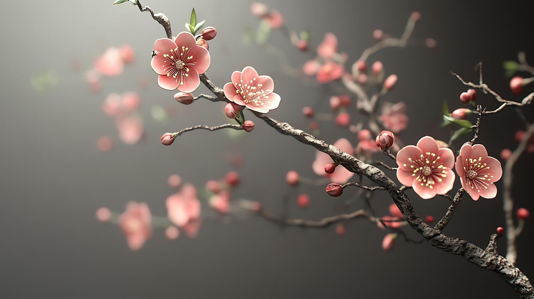 Exquisite Image of Realistic Flowers Adorning a Tree Branch in Close-Up photo