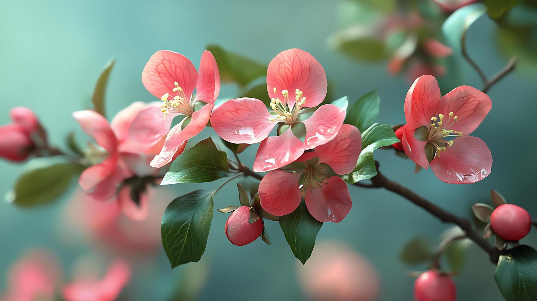 Stunning Nature Close-Up of Flowers on a Tree Branch in Full Detail photo