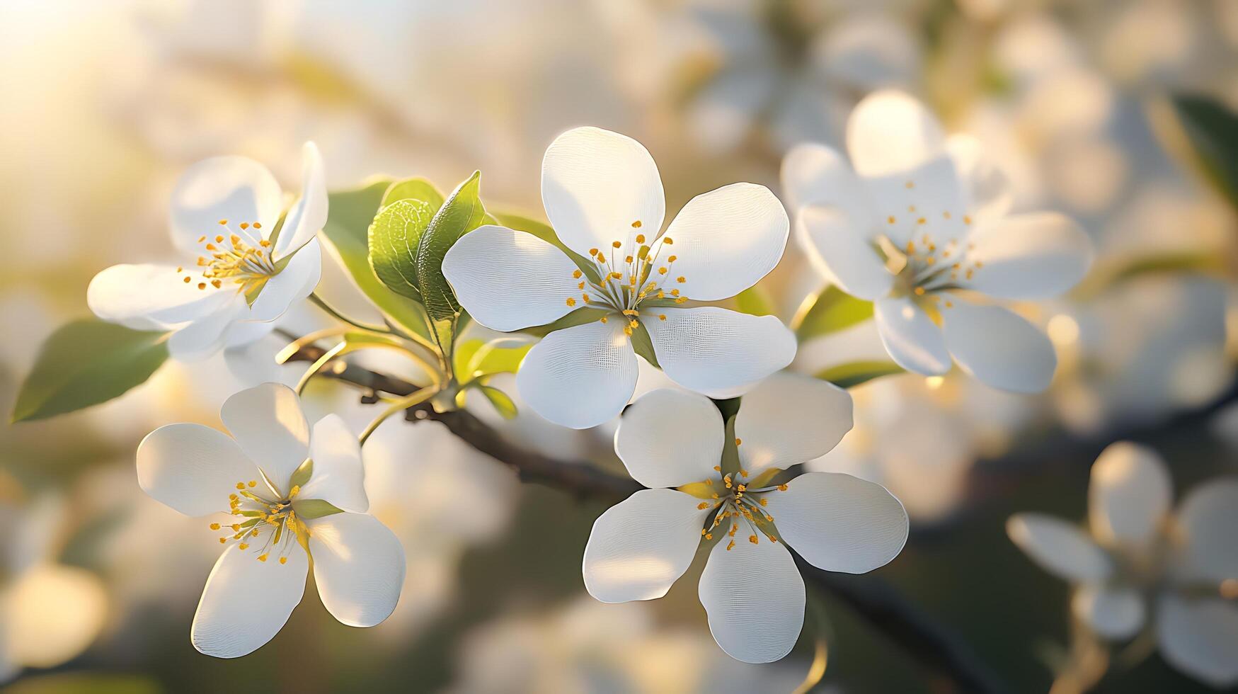 Gorgeous Close-Up Capturing Realistic Flowers and a Graceful Tree Branch photo