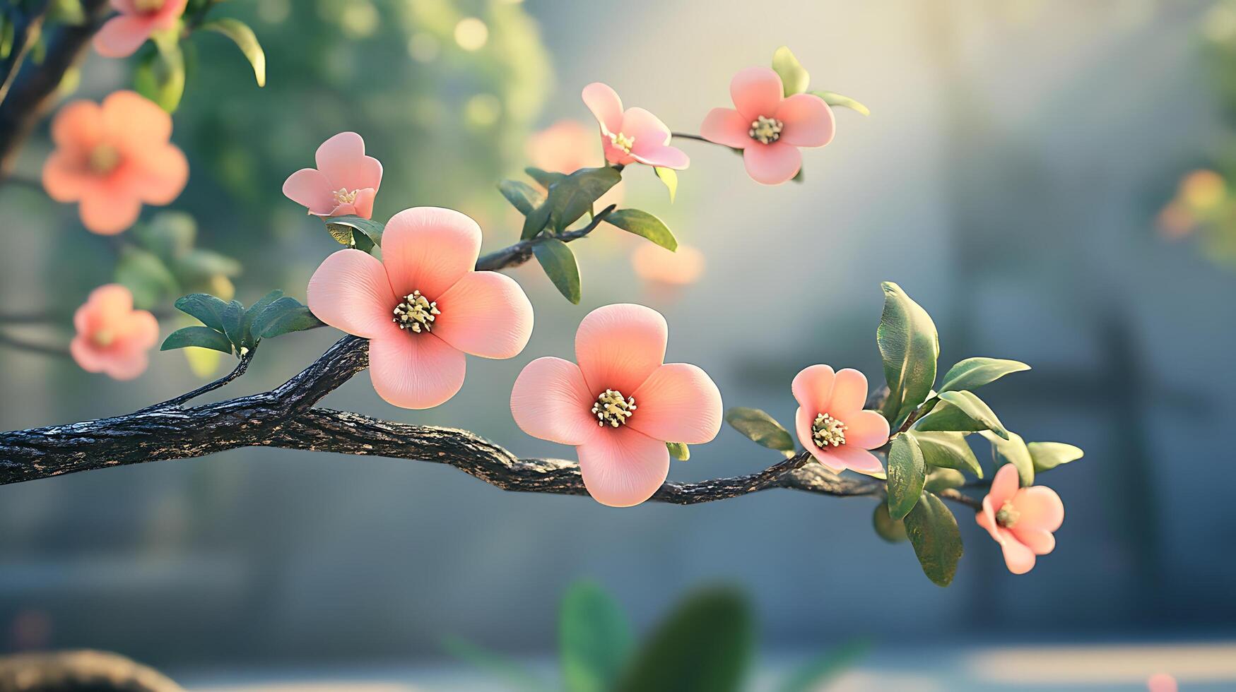 Beautifully Captured Realistic Flowers and Tree Branch in a Close-Up Frame photo