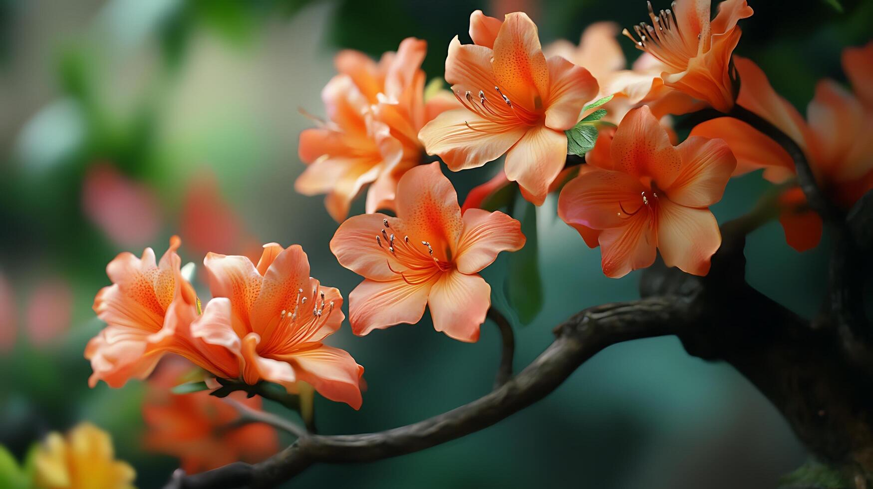 Artistic Realistic Flowers and Tree Branch Captured in a Gorgeous Close-Up photo